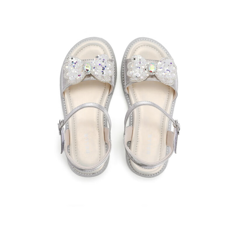 百丽亮晶晶凉鞋童鞋2023夏季新商场同款蝴蝶结公主鞋33700B63 银色 31