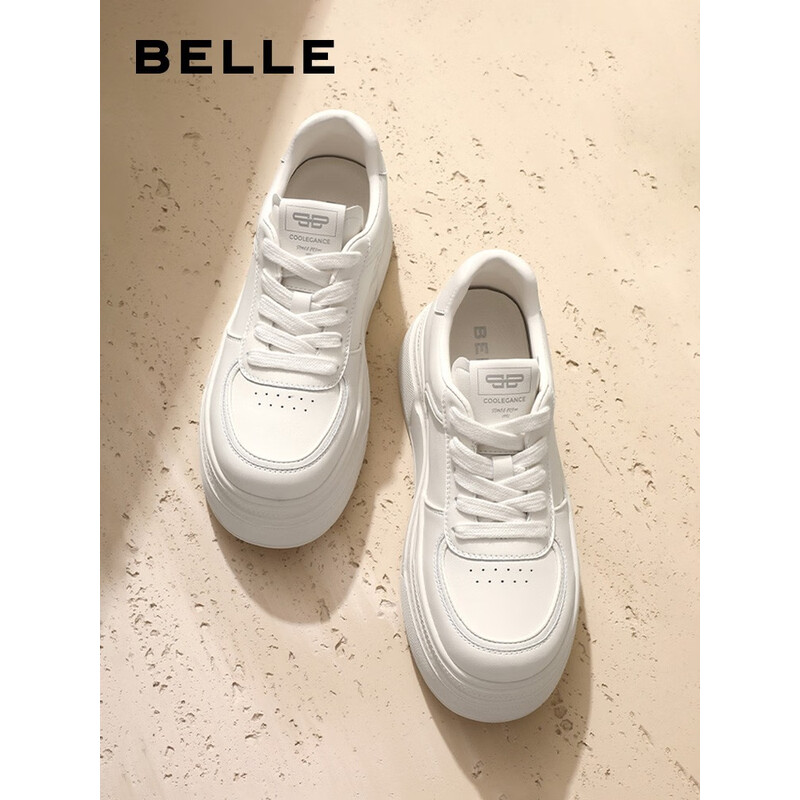 百丽简约厚底小白鞋女23秋季新商场同款休闲增高板鞋A3W1DCM3 米色 35