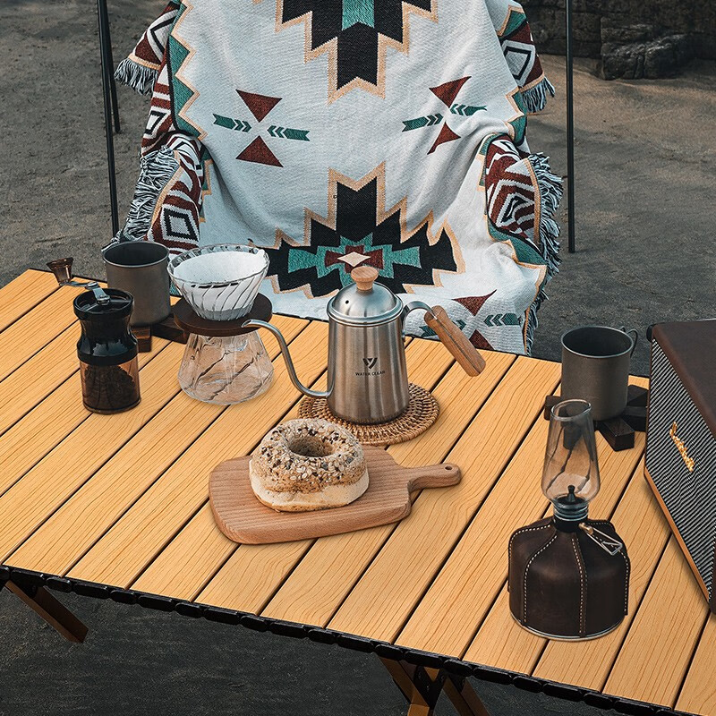 清系便携式露营桌子野餐可折叠克米特椅野营用品装备户外折叠桌蛋卷桌 桃木色中号60款