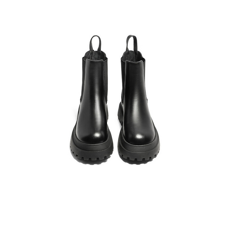 百丽增高厚底烟筒靴女2023冬季新款简约英伦风切尔西靴X2G2DDD3预售 黑色-薄绒 34