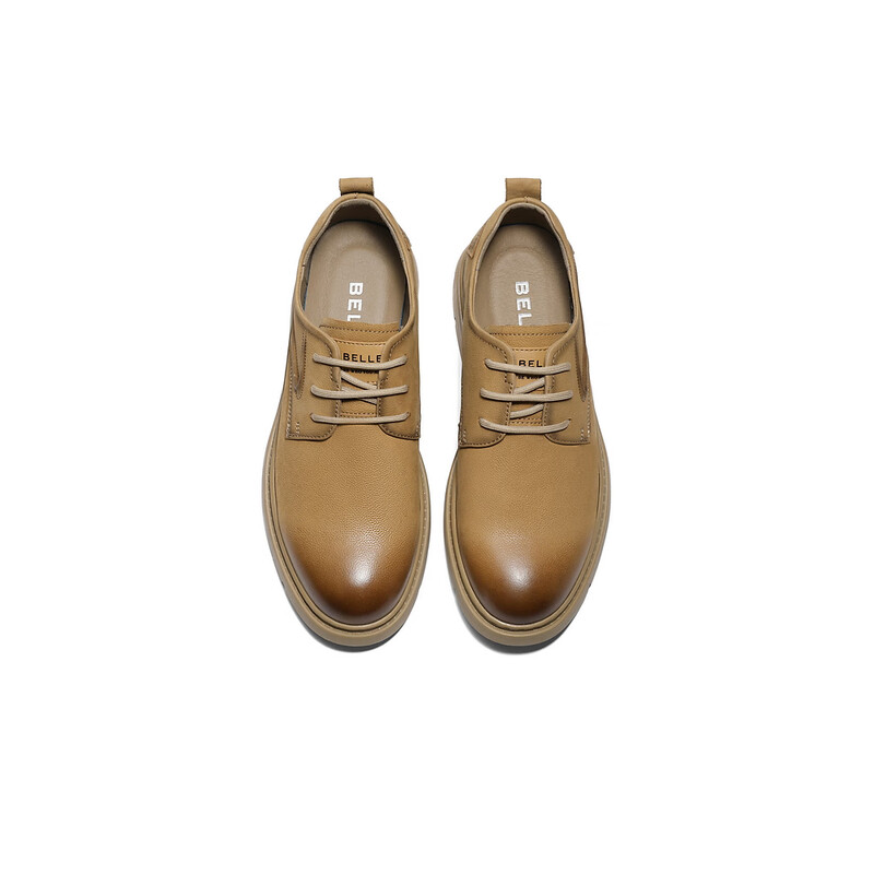 百丽时尚休闲鞋男2023季新牛皮革复古擦色户外潮搭工装鞋A1310CM3预售 黄色 38