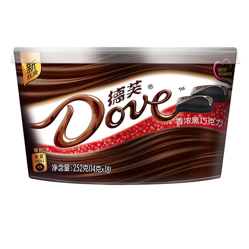 德芙（DOVE）醇黑巧克力252g3桶装排块糖果办公室休闲零食七夕情人节礼物 黑巧碗装252g*2