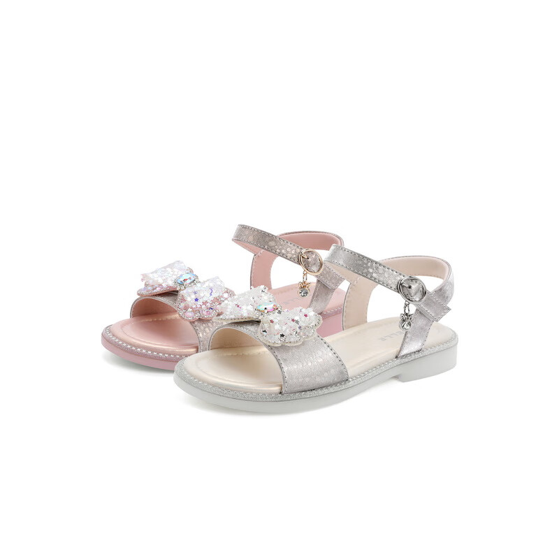 百丽亮晶晶凉鞋童鞋2023夏季新商场同款蝴蝶结公主鞋33700B63 银色 31