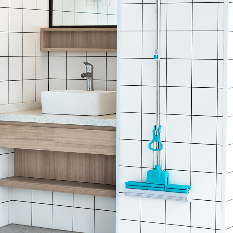 茶花海绵拖把2023新款头对折挤水免手洗拖地胶棉吸水地拖布 【洁境蓝】洁境对折胶棉拖