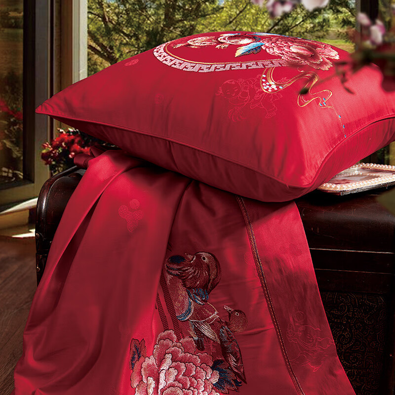 富安娜[线下同款]婚庆床单八件/花前月下1.8m床（230*229cm）