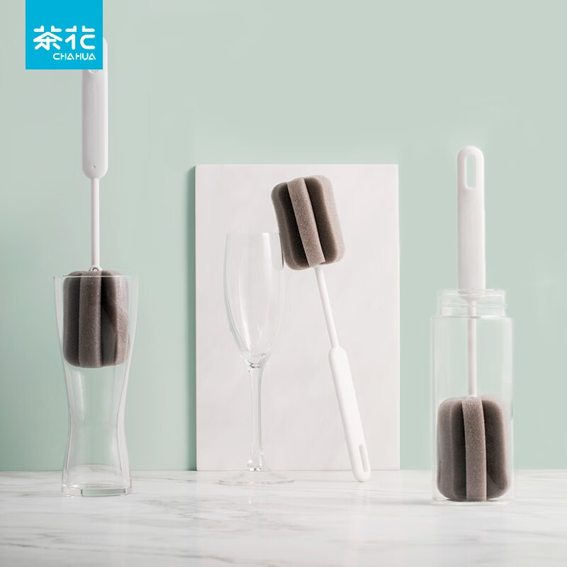 茶花易洁杯刷长柄小刷子去茶渍洗杯子海绵清洁刷奶瓶刷 海绵杯刷