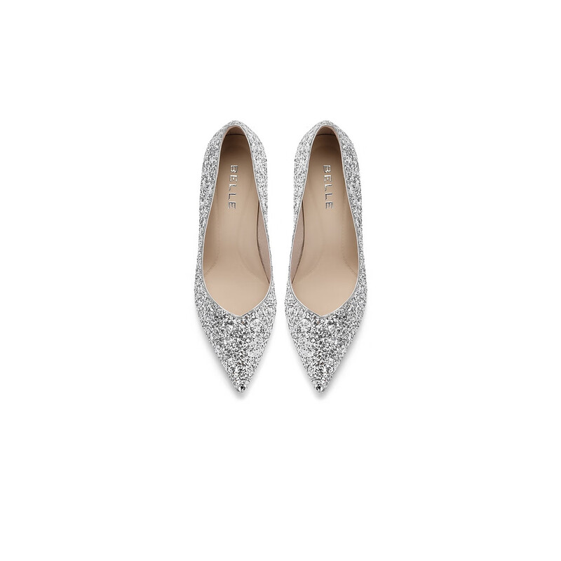 百丽闪亮耀眼细高跟鞋女23秋季新款婚礼晚宴单鞋BDAG7CQ3 银色 36