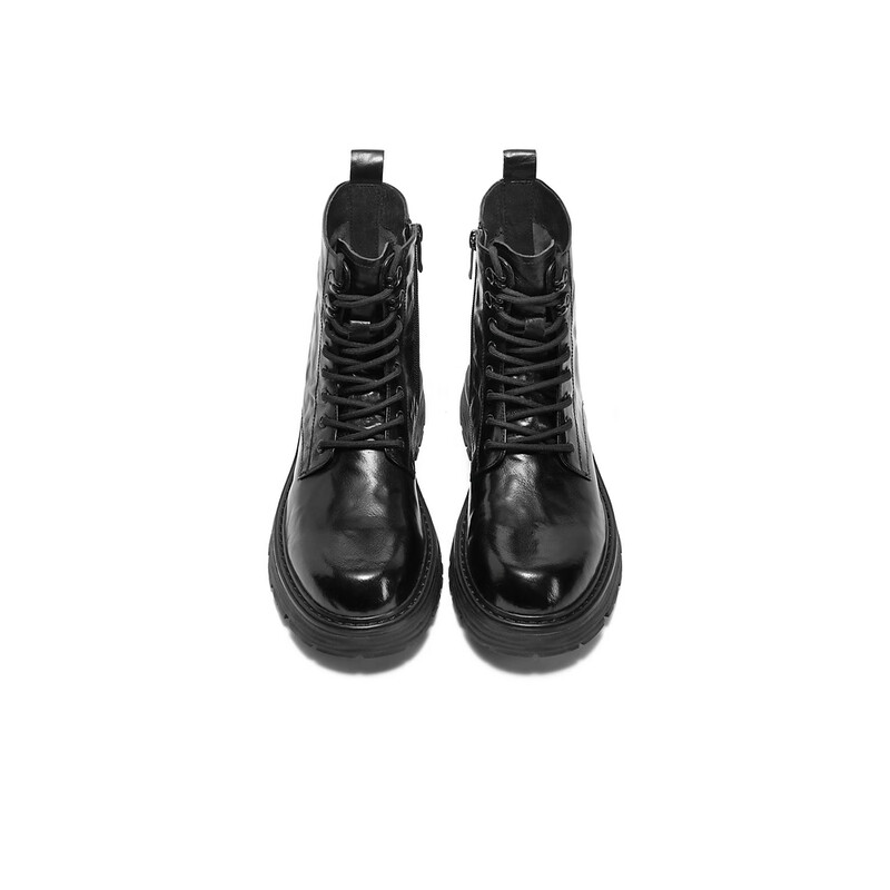 百丽时尚休闲皮靴男2023冬季新牛皮革户外潮搭马丁靴加绒A1278DZ3 黑色-绒里 38