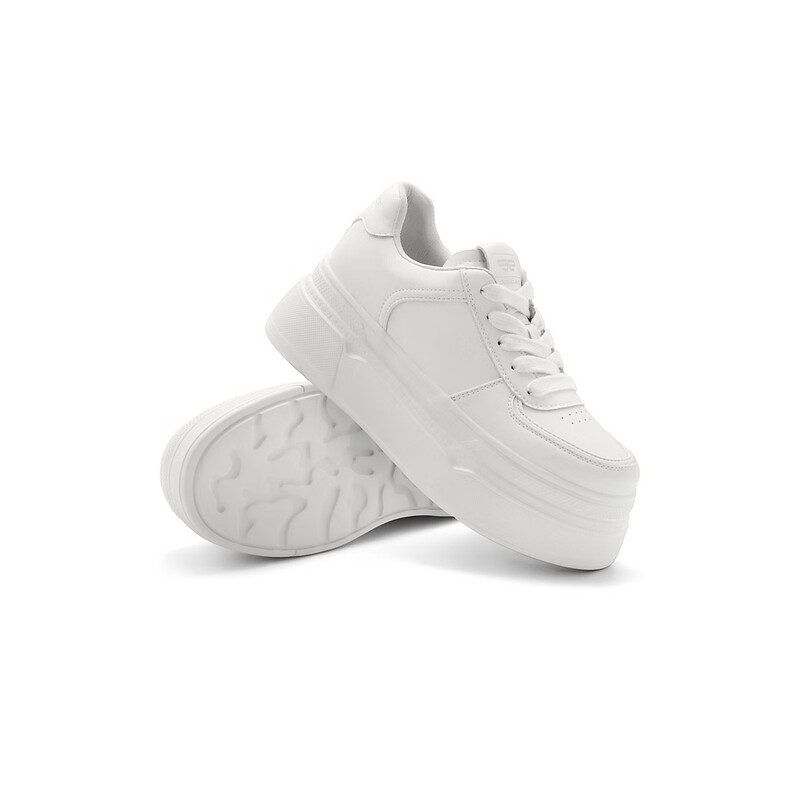 百丽简约厚底小白鞋女23秋季新商场同款休闲增高板鞋A3W1DCM3 米色 35