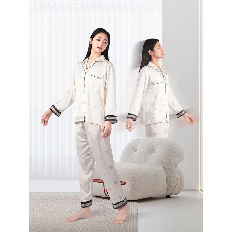 驼人康君高档女士新款睡衣冰丝网红长袖长裤ins风夏天家居服套装抑菌防螨 M