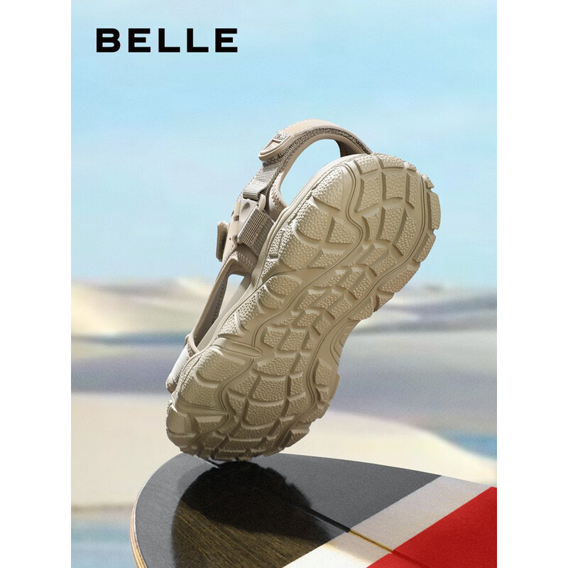 百丽厚底沙滩凉鞋男2023夏新魔术贴户外度假运动休闲凉鞋A1144BL3 黑色 42