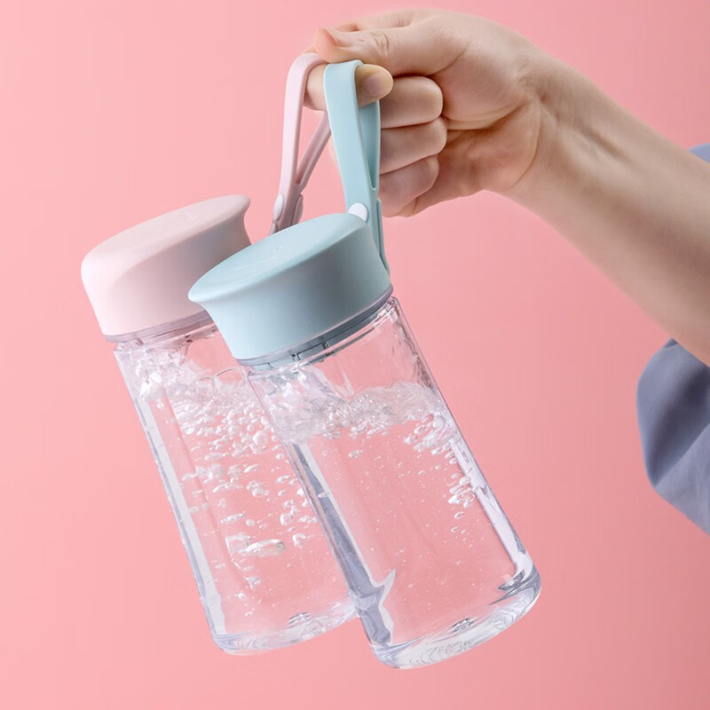 茶花新款爱巧水杯便携时尚杯有盖带绳女生杯滤网美观塑料400ML 【粉色】随手杯400ML