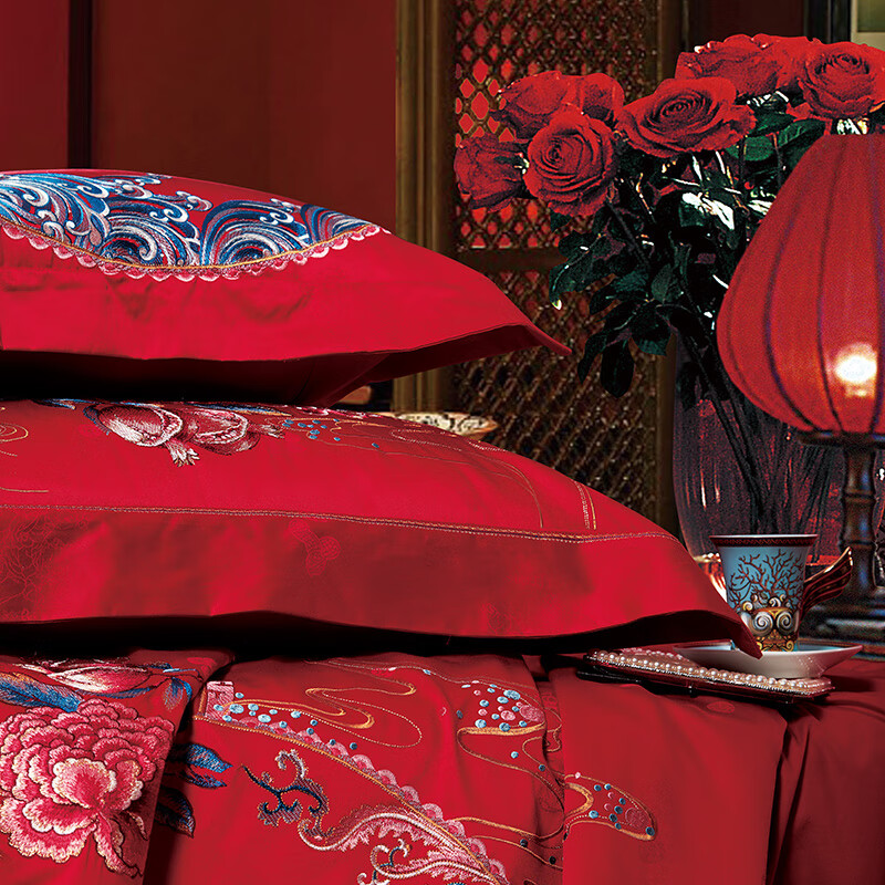 富安娜[线下同款]婚庆床单八件/花前月下1.8m床（230*229cm）