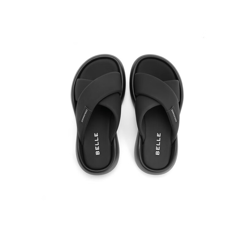 百丽交叉带凉拖女2023夏季新商场同款厚底休闲凉拖B1340BT3 黑色 38