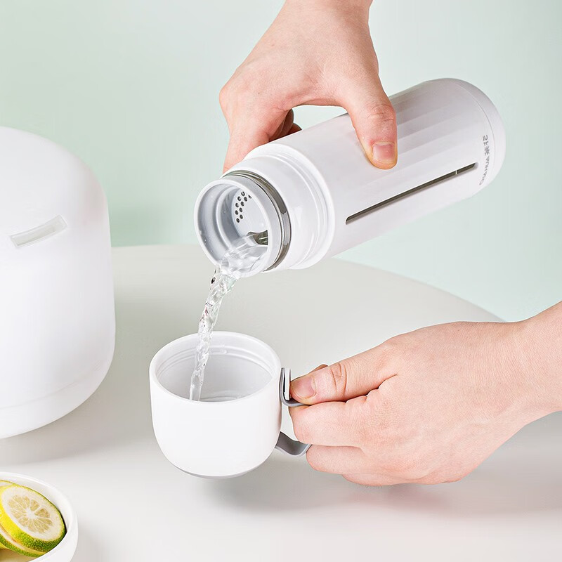 茶花家用带盖玻璃杯男女学生水杯便携泡茶杯带盖两用杯子随手杯 白色310ml