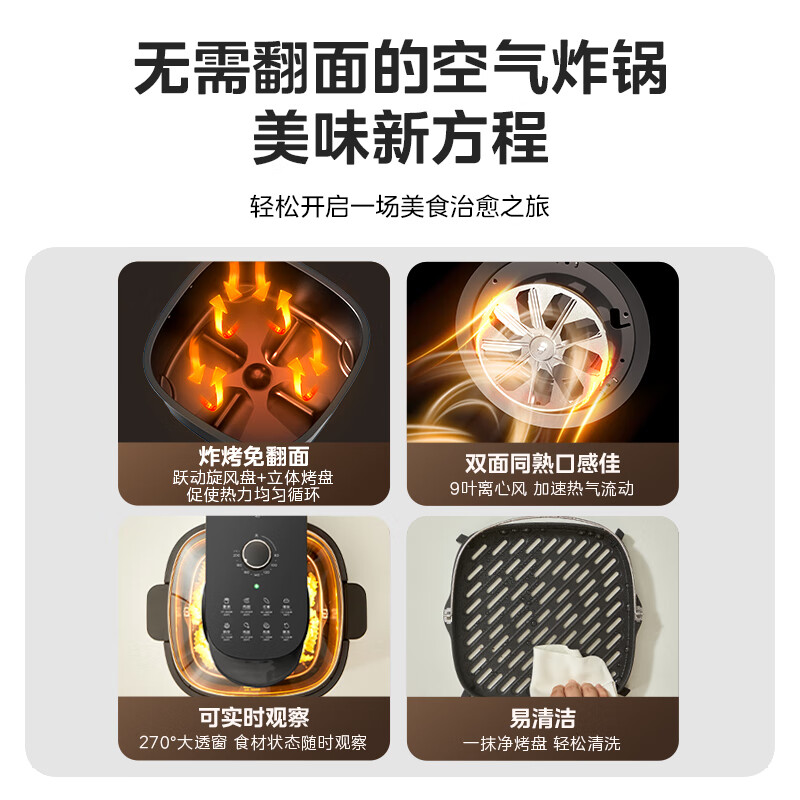 美的（Midea）不用翻面 空气炸锅 可视窗口 不沾易清洗 准确定时 轻脂 低油煎炸 5.5L大容量 MF-KZE5502B