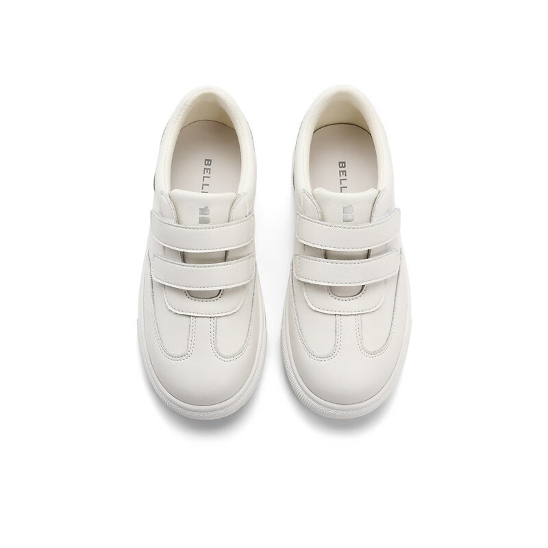 百丽简约小白鞋童鞋2023春季新商场同款魔术贴板鞋3TX20A83 米色 35