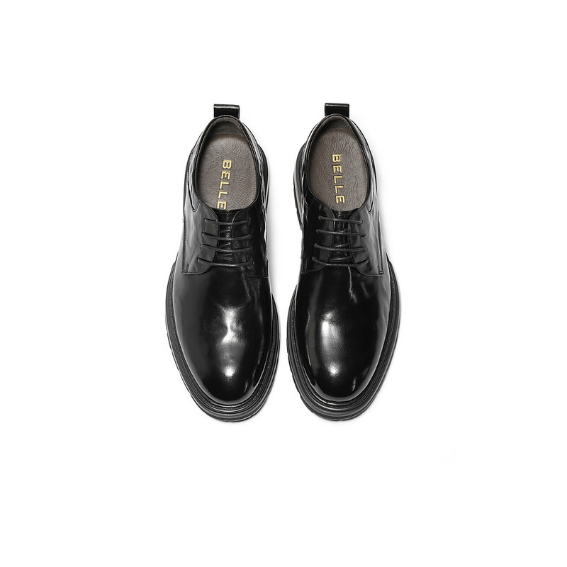百丽通勤商务鞋男2023冬季新款商场同款牛皮褶皱婚宴正装皮鞋8CE01DM3 黑色 38