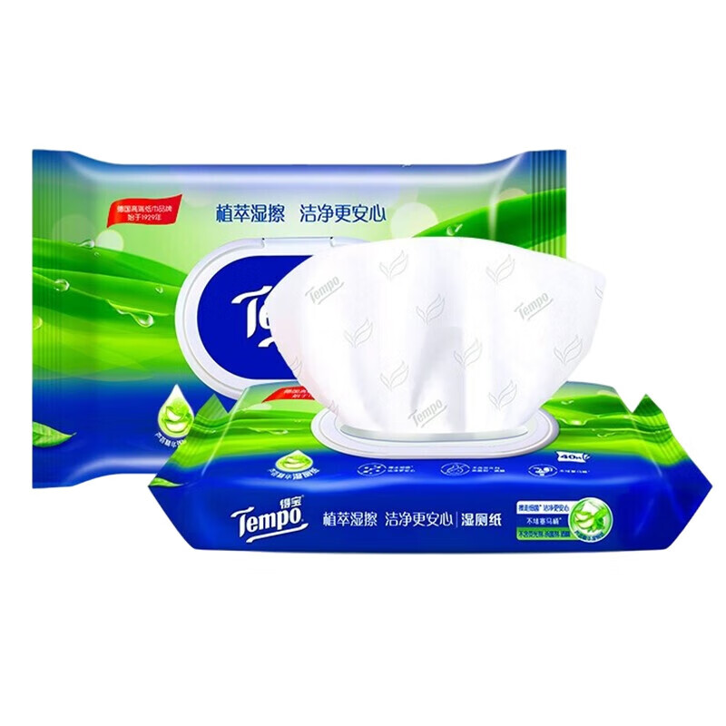 得宝 湿厕纸温和不刺激胶盖装 芦荟湿纸巾 便携小包40片5包