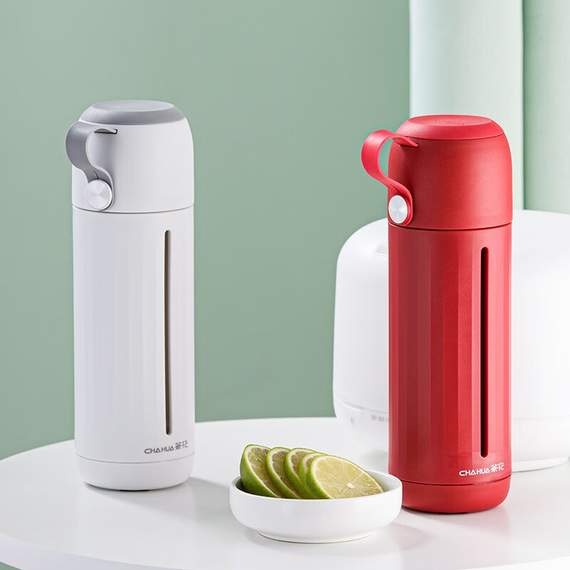 茶花家用带盖玻璃杯男女学生水杯便携泡茶杯带盖两用杯子随手杯 白色310ml