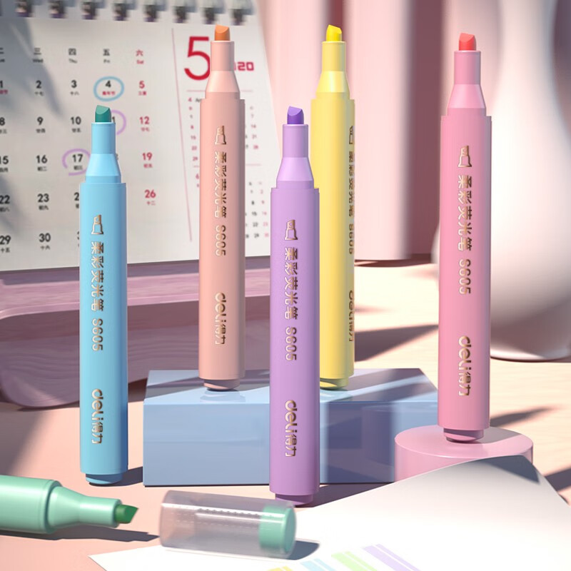 【开学礼物】得力（deli）6支6色考试复习划重点荧光笔标记笔 办公记号笔学生笔记手账涂鸦绘画笔S605