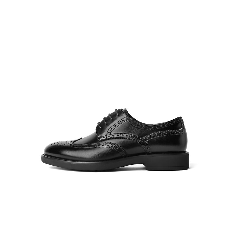 百丽布洛克雕花商务鞋男2023冬季新商场同款牛皮正装皮鞋8CD01DM3 黑色 40