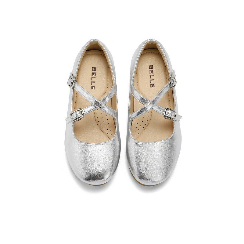 百丽童鞋银色公主玛丽珍鞋2023秋季新商场同款软底法式单鞋16060C83 银色 28