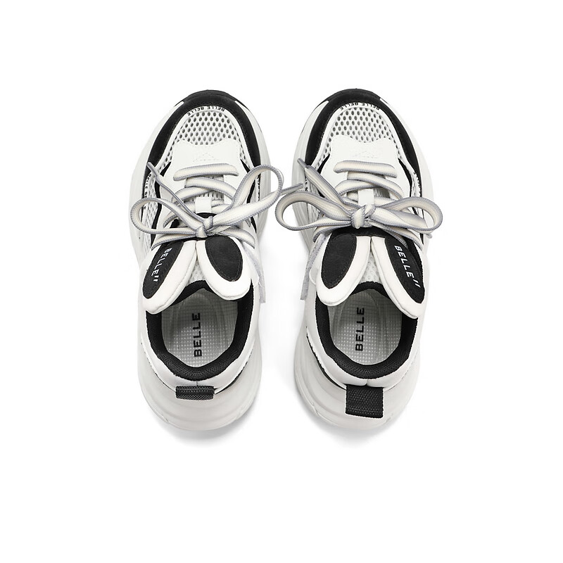 百丽撞色老爹鞋童鞋2023夏季新商场同款兔耳网面透气休闲鞋10651B83 黑色 34