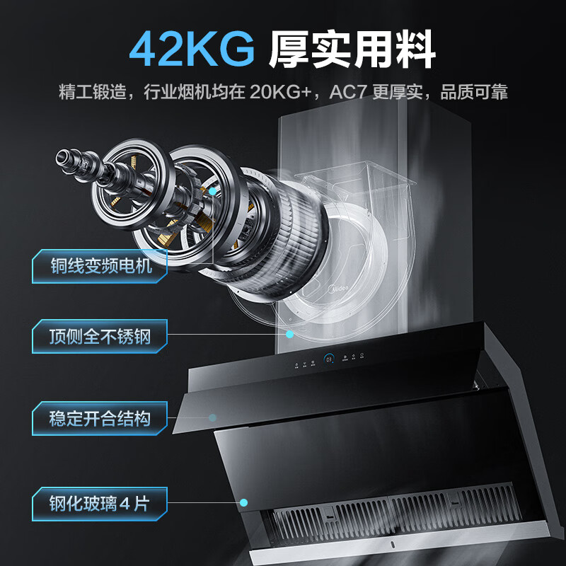 美的（Midea）抽油烟机灶具套装 顶侧双吸油烟机家用25大风量变频巡航超薄双吸无烟感烟灶套装AC7+Q70天然气套装