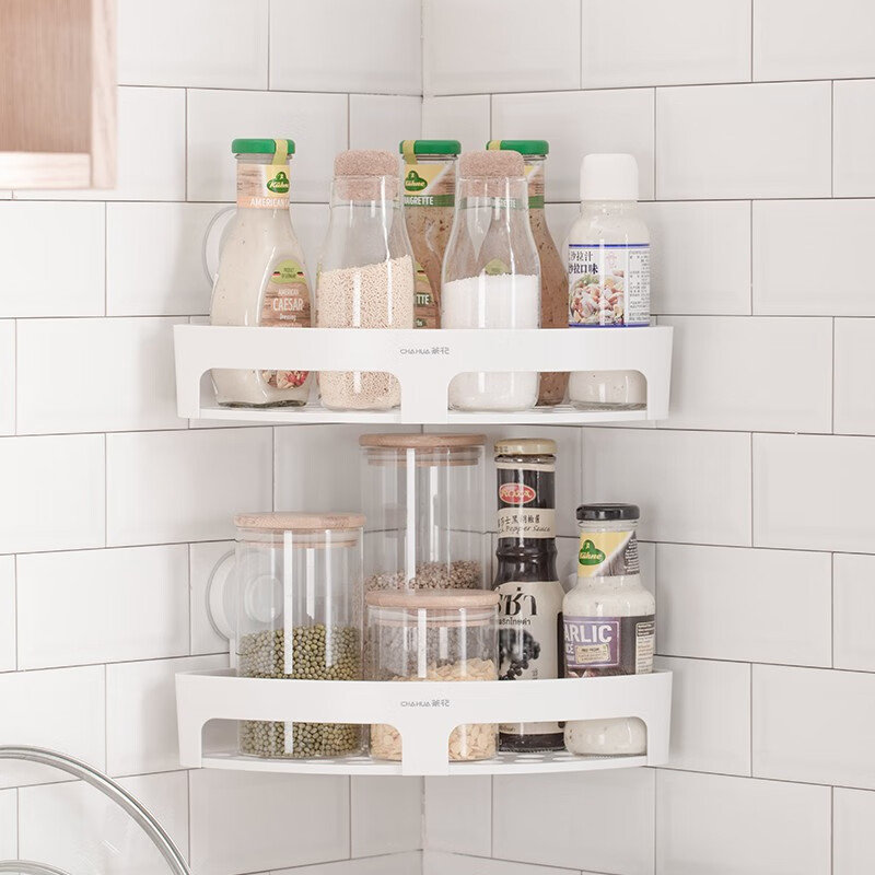 茶花（CHAHUA） 茶花卫生间贴壁式三角置物架储物架壁挂免打孔厨房浴室墙角收纳架 【1个装】卡乐强力三角置物架