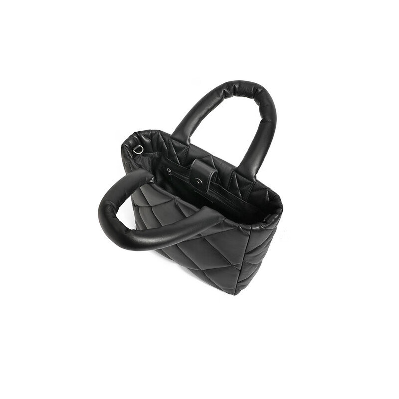 百丽时尚柔软撞色羽绒大容量托特包单肩斜挎手提包X6441DX2 黑色 F