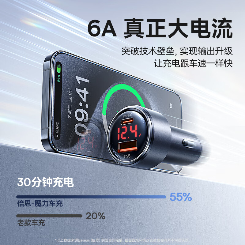 倍思（Baseus）车载充电器点烟器超级快充单口45W一拖二苹果16华为小米转换器
