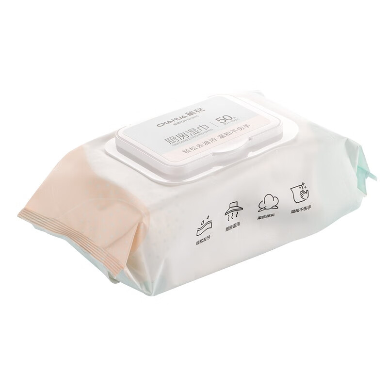 茶花（CHAHUA）厨房湿纸巾去油去污家用油烟机清洁湿纸巾加大加厚一次性抹布 3包150片