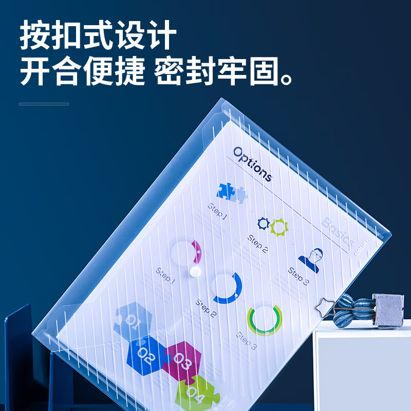 得力(deli)10只A4加厚透明文件袋 按扣资料袋 防水档案袋公文袋 财务票据收纳 5501蓝色