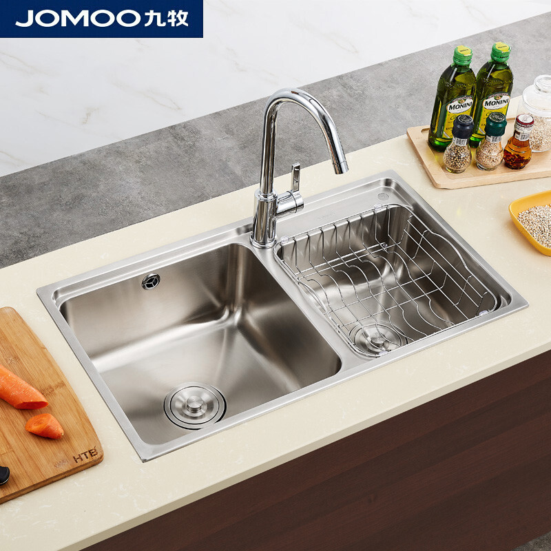 九牧 Jomoo 304不锈钢加厚水槽双槽套餐厨房水槽大容量不沾油双槽 百乐惠商城