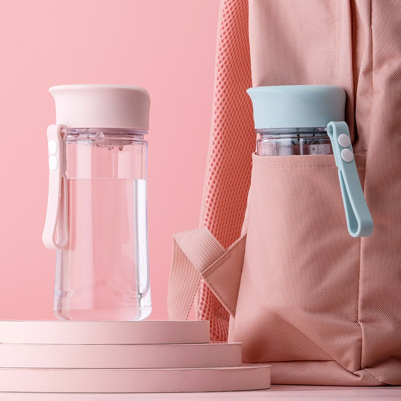 茶花新款爱巧水杯便携时尚杯有盖带绳女生杯滤网美观塑料400ML 【粉色】随手杯400ML