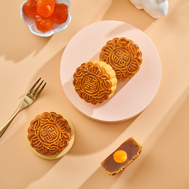 聚春园官方中秋散装单黄白莲月饼奶油香芋蛋黄白莲蓉广式豆沙老式经典 双黄香芋月饼180g*3