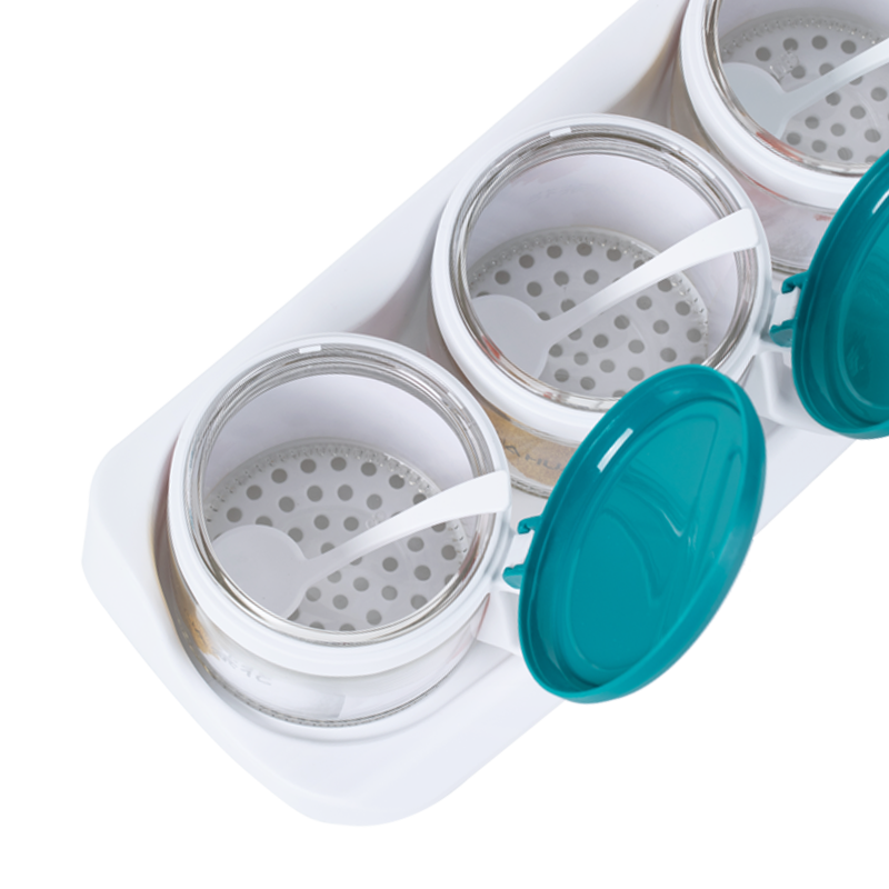 茶花（CHAHUA） 盐罐3组装圆形调味罐300ml佐料盒套装调料罐油壶 蓝色【3个1组装】