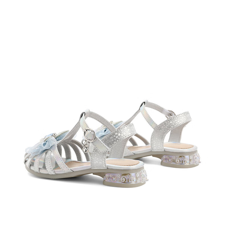 百丽公主风凉鞋童鞋2023夏季新商场同款蝴蝶结凉鞋A2302B63 银色 29