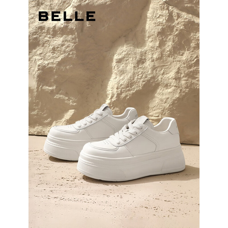 百丽简约厚底小白鞋女23秋季新商场同款休闲增高板鞋A3W1DCM3 米色 35