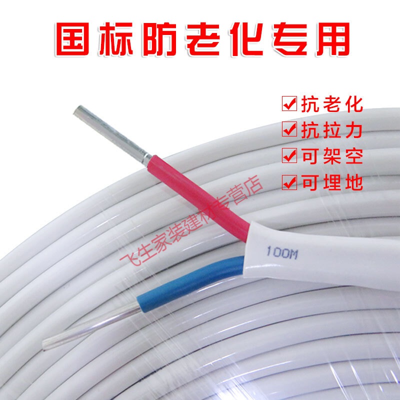 国标铝芯电缆线2.5/4/6平方家用2芯铝电线户外绝缘架空护套线WM 国标2*2.5护套线（100米）