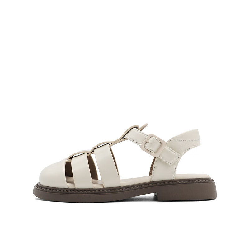 百丽休闲猪笼鞋童鞋2023夏季新商场同款镂空罗马凉鞋81900B73 米白 28