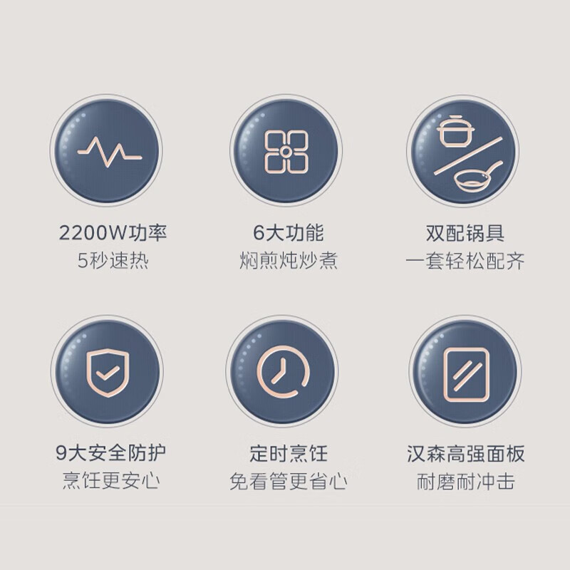 美的（Midea） 家用电磁炉2200w触摸式速热火锅炉预约定时黑晶面板4D防水电磁灶炒涮炖煮炸烤【线下同款】 22RB03(汤锅+炒锅)