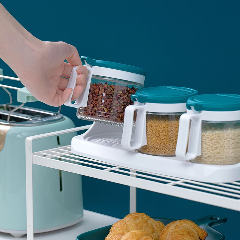 茶花（CHAHUA） 盐罐3组装圆形调味罐300ml佐料盒套装调料罐油壶 蓝色【3个1组装】