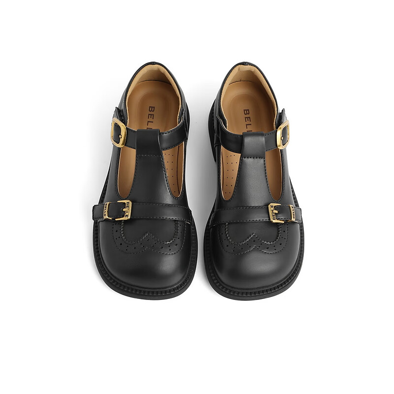 百丽童鞋英伦风玛丽珍鞋2023秋季新商场同款布洛克雕花单鞋A3525C83 黑色 28