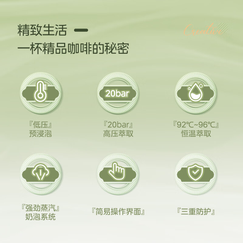 美的（Midea）咖啡机 复古意式半自动 家用咖啡机 意式浓缩泵压式20Bar小型可打奶泡 MA-KFE04