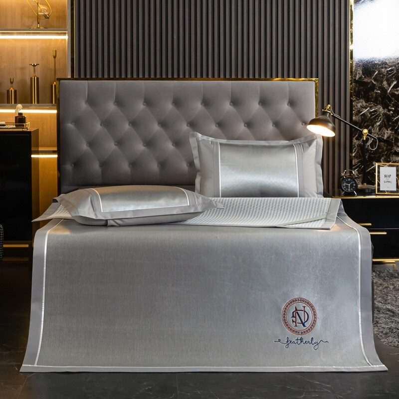 伊伊爱 撞色冰藤席赛尼尔系列凉席套装 赛尼尔-灰色 90*200cm/XZ0AN02200015两件套