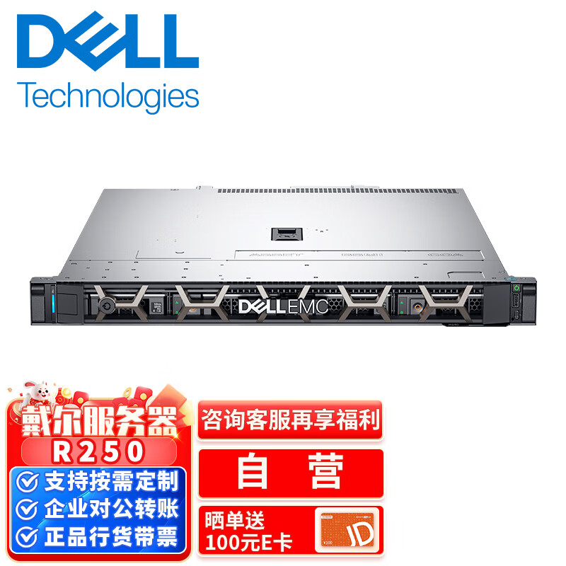 戴尔服务器主机dell 机架式单路服务器 R250丨至强E-2314