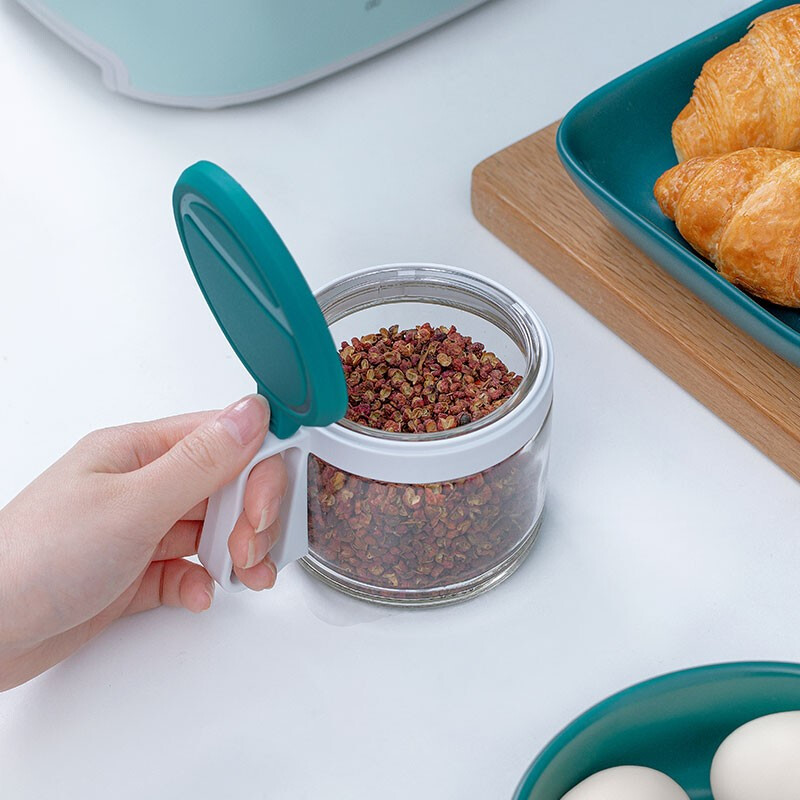 茶花（CHAHUA） 盐罐3组装圆形调味罐300ml佐料盒套装调料罐油壶 蓝色【3个1组装】