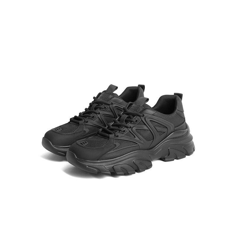 百丽厚底增高休闲鞋2023秋季新网面透气轻便运动风老爹鞋A1291CM3 黑色 38